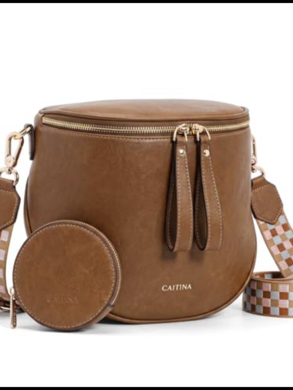 Large Crossbody Bum Bag Vegan Leather Wide Strap Women's Purse with Earbuds
